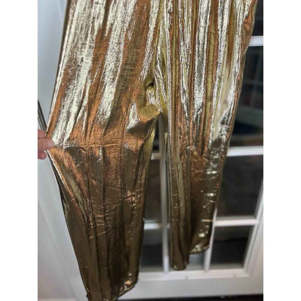 Vintage 80s UMI Collections Anne Crimmins Wide Leg Gold Lame Pants Size 8 - Picture 4 of 13